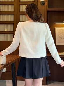 Bijouette Plus Size Women Solid Color Casual Versatile Daily Wear Long Sleeve Jacket,Elegant Apricot Jacket,Work Outfits For Women,Cute Jacket,Fallwinter Jacket - White - View 2