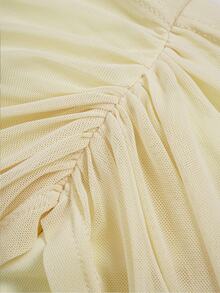 NOVVYNE Women's Elegant Draped Mesh Shawl Collar Fitted A-Line Mid-Length Dress, Suitable For Wedding Cocktail Formal Guests Wedding Party Going Out - Light Yellow - View 7
