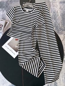 Bộ 2 món áo thun in họa tiết và quần dài dệt kim cho bé gái tuổi teen, thời trang thường ngày phong cách casual đa năng - Nhiều màu - Xem 1