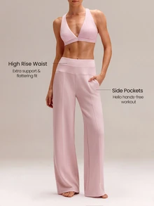 GLOWMODE Modal Silk Touch Wide Leg High Waist Lounge Pants With Side Pockets Daily Casual   Spring Summer - Dusty Pink - View 4