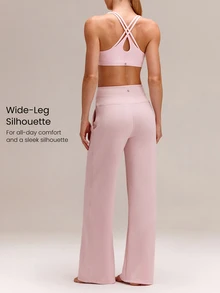 GLOWMODE Modal Silk Touch Wide Leg High Waist Lounge Pants With Side Pockets Daily Casual   Spring Summer - Dusty Pink - View 2