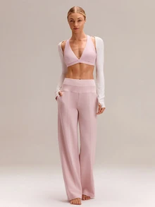 GLOWMODE Modal Silk Touch Wide Leg High Waist Lounge Pants With Side Pockets Daily Casual   Spring Summer - Dusty Pink - View 6