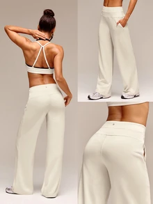 GLOWMODE 28" Petite SoftCalm Modal Silk Touch Wide Leg High Waist Lounge Pants With Side Pockets Daily Casual Spring Summer - White - View 7