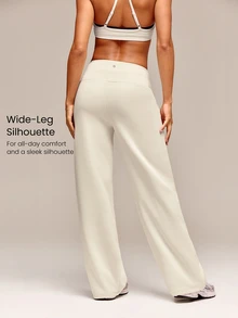 GLOWMODE 28" Petite SoftCalm Modal Silk Touch Wide Leg High Waist Lounge Pants With Side Pockets Daily Casual Spring Summer - White - View 2