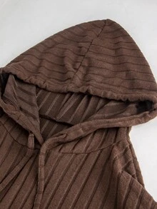 SHEIN Brown Autumn/Winter Maternity Plus Size 2 Pieces Set Knit Ribbed Hooded Long Sleeve Top And Wide Leg Pants Casual - Brown - View 5