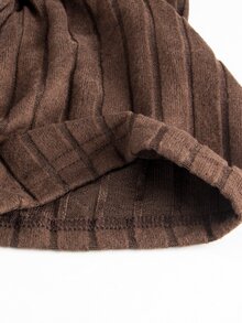 SHEIN Brown Autumn/Winter Maternity Plus Size 2 Pieces Set Knit Ribbed Hooded Long Sleeve Top And Wide Leg Pants Casual - Brown - View 6