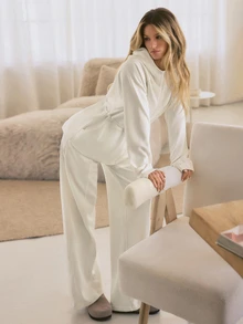 GLOWMODE Modal Silk Touch Wide Leg High Waist Lounge Pants With Side Pockets Daily Casual   Spring Summer - White - View 7