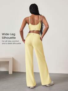 GLOWMODE Modal Silk Touch Wide Leg High Waist Lounge Pants With Side Pockets Daily Casual   Spring Summer - French Vanilla - View 2