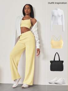 GLOWMODE Modal Silk Touch Wide Leg High Waist Lounge Pants With Side Pockets Daily Casual   Spring Summer - French Vanilla - View 6