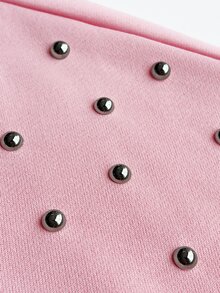 Maweii Fall/ Plus Size Women's Pink Rivet Waist-Cinching Zipper Hooded Sweatshirt, Short Ruched Bust Long Sleeve, Y2K Kawaii Street Style Jacket Beach Black - Pink - View 8