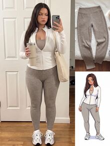Comfortcana Plus Size Women's Solid Color Elastic Waist Casual Ribbed Leggings - Khaki - View 10