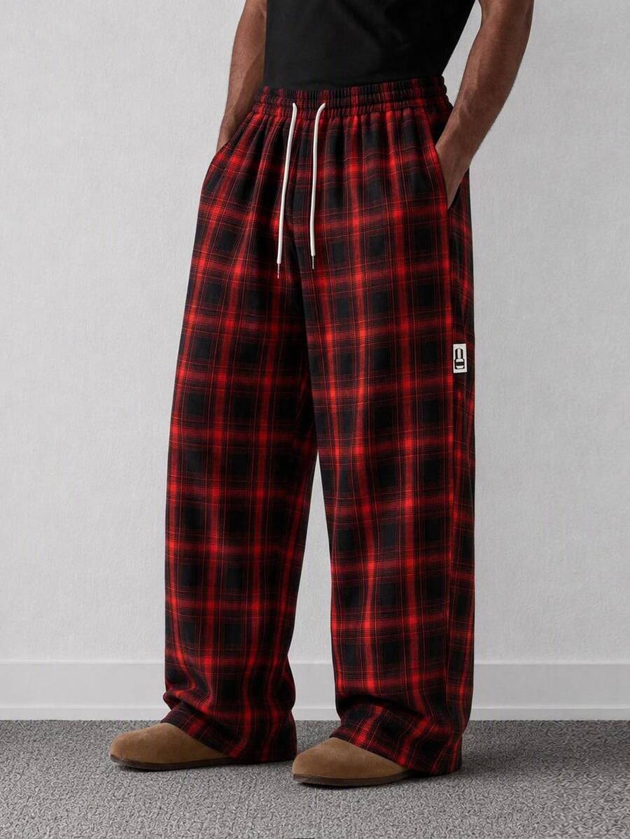Mainfolk Men's Casual Streetwear Loose Plaid Long Pants Vacation Boxing Red And Black Autumn Vacation Holiday Autumn Winter Halloween