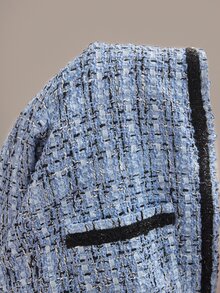 Zovinel Chaqueta de tela de tweed texturizada azul y negra, elegante y ligera, estilo vintage, otoño/invierno, estilo casual de dama de dinero antiguo, lujo para fiesta nocturna - Azul - Ver 11