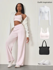 GLOWMODE Modal Silk Touch Wide Leg High Waist Lounge Pants With Side Pockets Daily Casual   Spring Summer - Pink - View 6