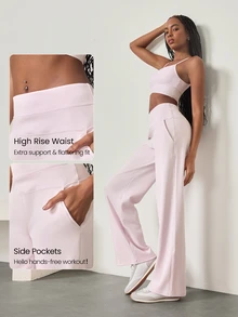 GLOWMODE Modal Silk Touch Wide Leg High Waist Lounge Pants With Side Pockets Daily Casual   Spring Summer - Pink - View 4