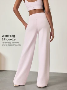 GLOWMODE Modal Silk Touch Wide Leg High Waist Lounge Pants With Side Pockets Daily Casual   Spring Summer - Pink - View 2