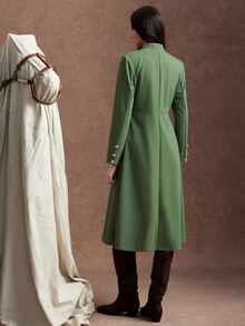Zovinel Women's Elegant Vintage Trench Coat Jacket, Autumn - Army Green - View 2