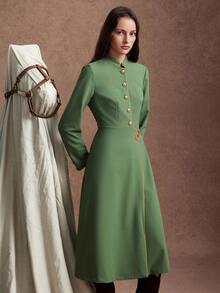 Zovinel Women's Elegant Vintage Trench Coat Jacket, Autumn - Army Green - View 4