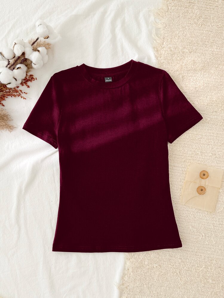 Tseoso 3pcs/Set Kaos Wanita Kasual Minimalis 95% Katun Leher Bulat Pas Badan Lengan Pendek - MultiWarna - View 7