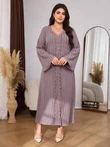 Lacomfia Plus Size Women's Striped Casual Everyday Summer Dress - Pink - View 4