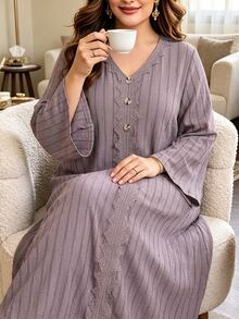 Lacomfia Plus Size Women's Striped Casual Everyday Summer Dress - Pink - View 1