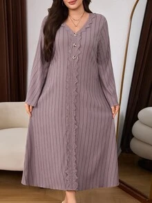 Lacomfia Plus Size Women's Striped Casual Everyday Summer Dress - Pink - View 5