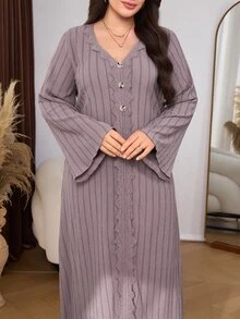 Lacomfia Plus Size Women's Striped Casual Everyday Summer Dress - Pink - View 7