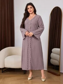 Lacomfia Plus Size Women's Striped Casual Everyday Summer Dress - Pink - View 6
