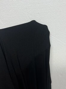 GlowEve CURVE Women's Plus Size Fashionable Elegant Colorblock Patchwork Ribbed Fabric V-Neck Front Button Sleeve Side Slit Long Sleeve Dress - Black - View 5