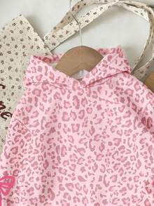 1pc Baby Girls Cute Leopard Print Bow Pattern Fuzzy Hooded Long Sleeve Pullover Sweatshirt, Suitable For Autumn/Winter - Multicolor - View 5