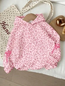 1pc Baby Girls Cute Leopard Print Bow Pattern Fuzzy Hooded Long Sleeve Pullover Sweatshirt, Suitable For Autumn/Winter - Multicolor - View 4