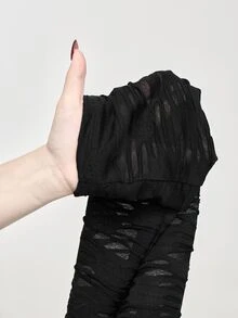 ROMWE Goth بنطلون نسائي ضيق بقصة قلم من قماش محبوك مرن بتصميم قوطي ملكي مهترئ للخريف والشتاء - الأسود - مشاهدة 12