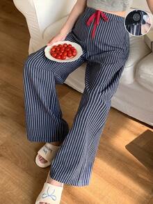 DAZY Striped Color Block Drawstring Elastic Waist Loose Wide Leg Pants Casual Daily Home Wear Spring Autumn Maternity Pants - Blue - View 1