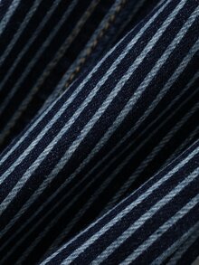 Livesso Atasan Denim Garis Vertikal Biru & Putih Lengan Panjang Slim Fit dengan Kerah Lipat dan Kancing Depan, Dekorasi Saku Bergaris, Model Musim Gugur - Biru - View 8