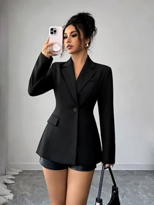 SHEIN Raffinéa Women's Blazer, Sexy & Sensual Backless Design, Versatile & Fashionable, Suitable For Parties, Carnivals And Other Important Occasions - Black - View 3