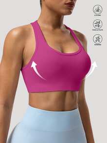 Solea Cove Solea Cove Women's Solid Color Sleeveless Cropped Fitted Yoga Racerback Tank Top - Coral Pink - View 1