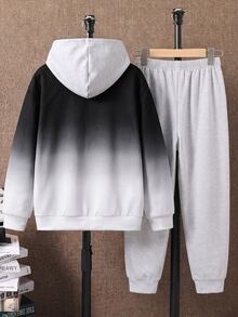 Tween Boy Casual Minimalist Long Sleeve Hooded Comfortable Sweatshirt 2 Pieces Set, Suitable For Autumn/Winter, Casual Minimalist Cartoon Pattern, Fleece Lined, Thickened - Multicolor - View 2