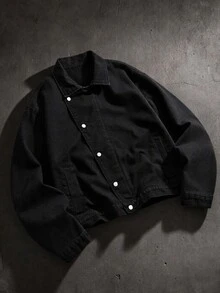 AXEPEAK 男士休閒百搭牛仔夾克，春/秋季 - 黑色 - 查看 1