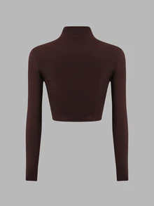 Sweetra CourtClass CourtClass Women's Yoga Exercise Workout Gym Outdoor Fitness Modest Athletic Zip-Up Long-Sleeve Design. Dark Brown Autumn - Brown - View 3