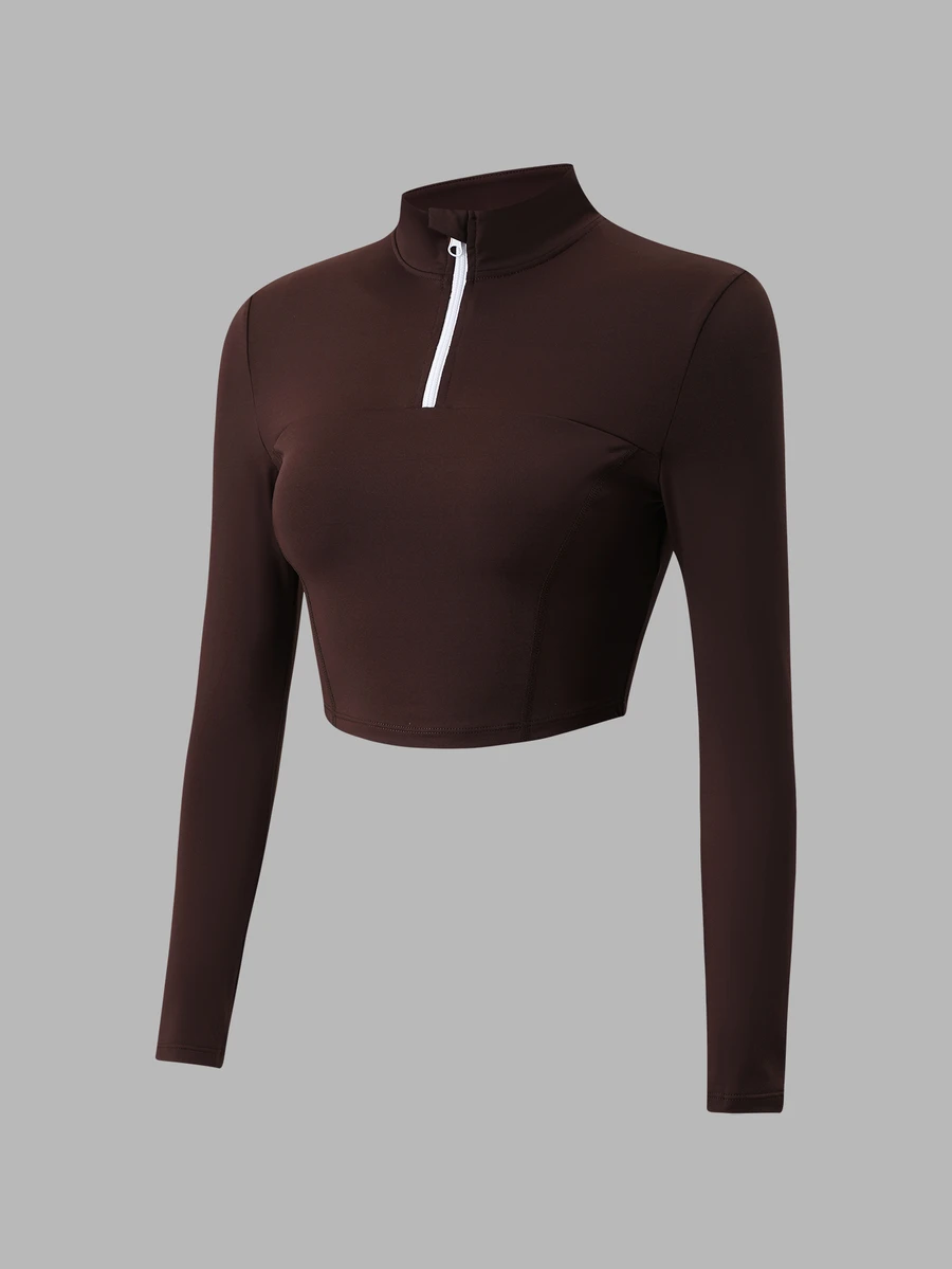 Sweetra CourtClass CourtClass Women's Yoga Exercise Workout Gym Outdoor Fitness Modest Athletic Zip-Up Long-Sleeve Design. Dark Brown Autumn - Brown - View 1