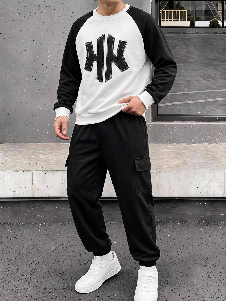 Vacaura Teenager Spring/Autumn Hooded Striped Print Long Pants With Cuffed Hem, Casual Streetwear 2 Pieces Set Suitable For Daily Wear Black - Black - View 1