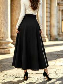 Balvessa Women's Colorblock Casual Versatile Daily Wear Skirt - Black - View 2
