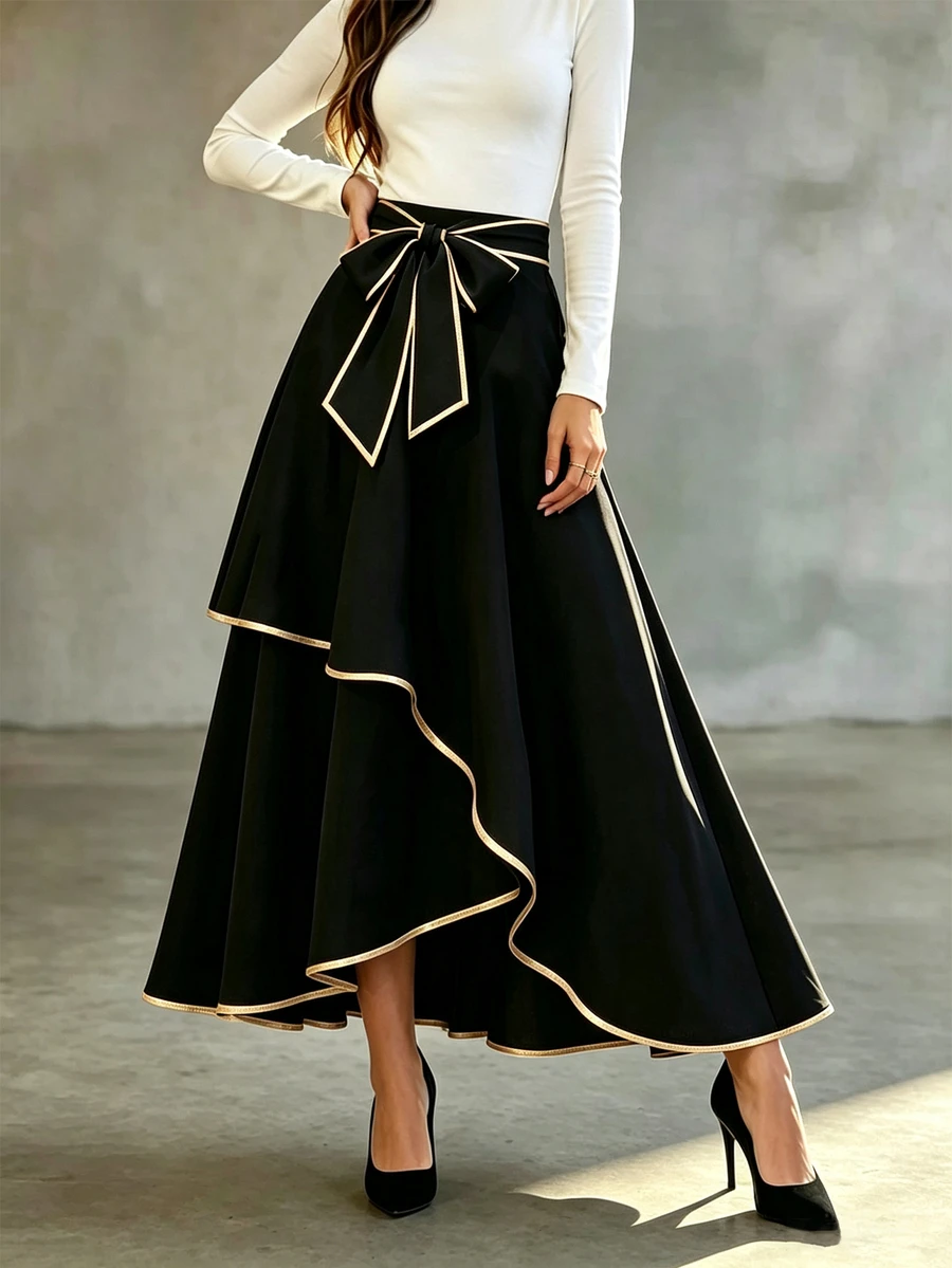 Balvessa Women's Colorblock Casual Versatile Daily Wear Skirt - Black - View 1