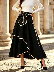 Balvessa Women's Colorblock Casual Versatile Daily Wear Skirt - Black - View 3