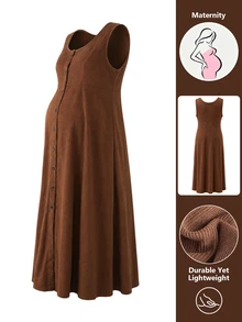 Momance Fashionable Comfortable Brown Front Button Maternity Dress - Brown - View 9