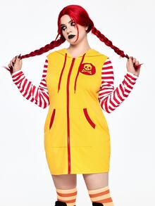 ROMWE Avant Halloween Cosplay Role Play Stage Performance Costume Plus Size Slim Fit Hooded Dress - Yellow - View 3