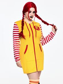 ROMWE Avant Halloween Cosplay Role Play Stage Performance Costume Plus Size Slim Fit Hooded Dress - Yellow - View 4