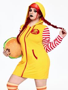 ROMWE Avant Halloween Cosplay Role Play Stage Performance Costume Plus Size Slim Fit Hooded Dress - Yellow - View 7
