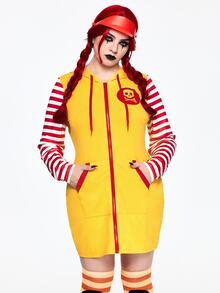 ROMWE Avant Halloween Cosplay Role Play Stage Performance Costume Plus Size Slim Fit Hooded Dress - Yellow - View 5