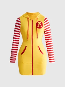 ROMWE Avant Halloween Cosplay Role Play Stage Performance Costume Plus Size Slim Fit Hooded Dress - Yellow - View 9